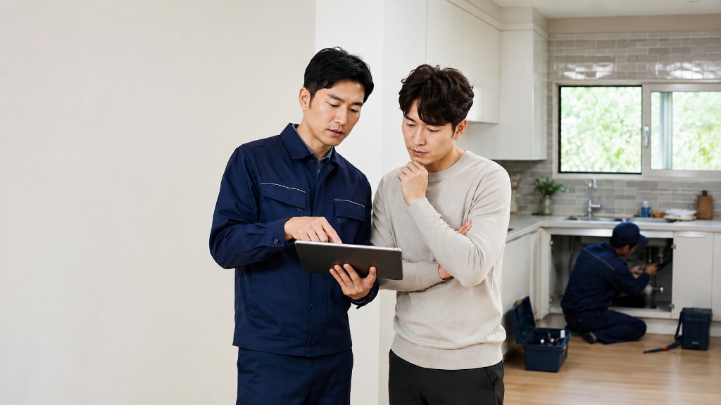 전화 상담 중인 감탄누수 상담 장면